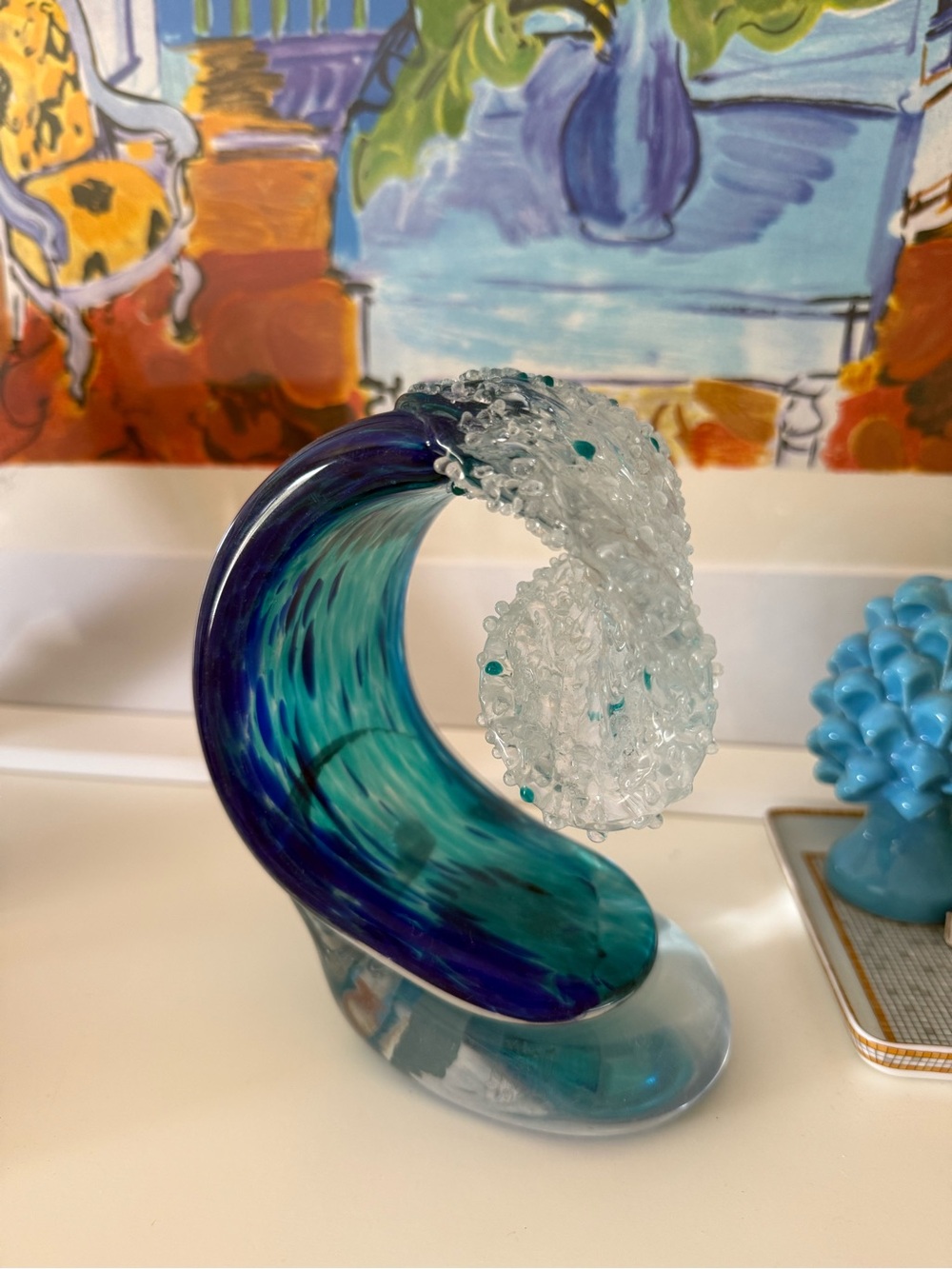 Dynasty Gallery Handblown Glass Ocean Wave Sculpture - Blue & Clear